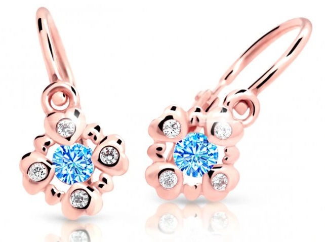 Cutie Jewellery Třpytivé dětské náušnice z růžového zlata C2253-10-X-4 světle modrá