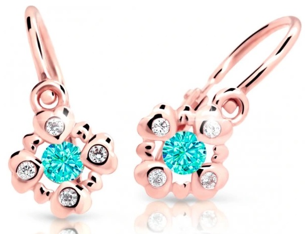 Cutie Jewellery Třpytivé dětské náušnice z růžového zlata C2253-10-X-4 světle zelená