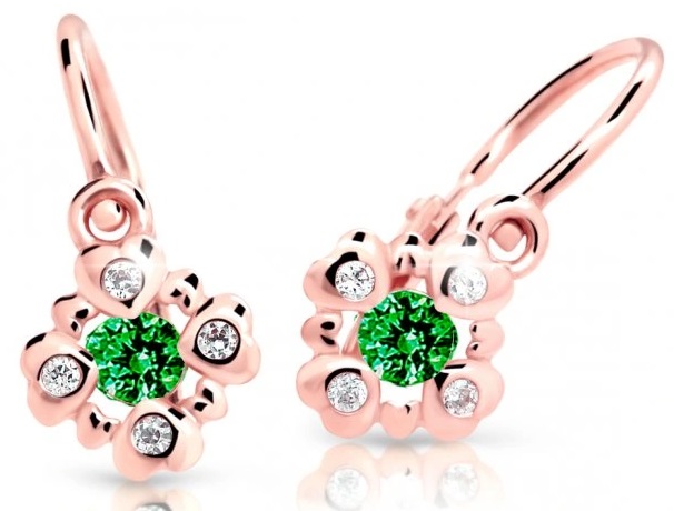 Cutie Jewellery Třpytivé dětské náušnice z růžového zlata C2253-10-X-4 zelená