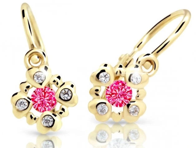 Cutie Jewellery Třpytivé dětské náušnice ze žlutého zlata C2253-10-X-1 fuchsiová