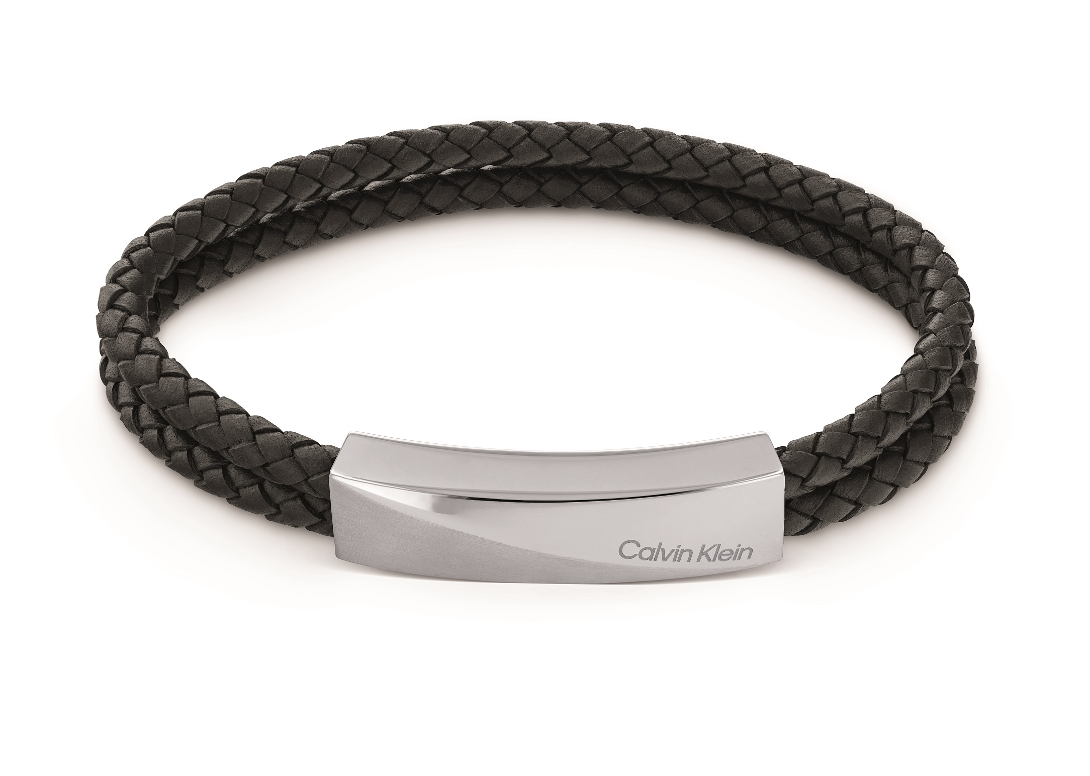 Calvin Klein Dvojitý kožený náramek s ocelovou ozdobou Braided 35000097