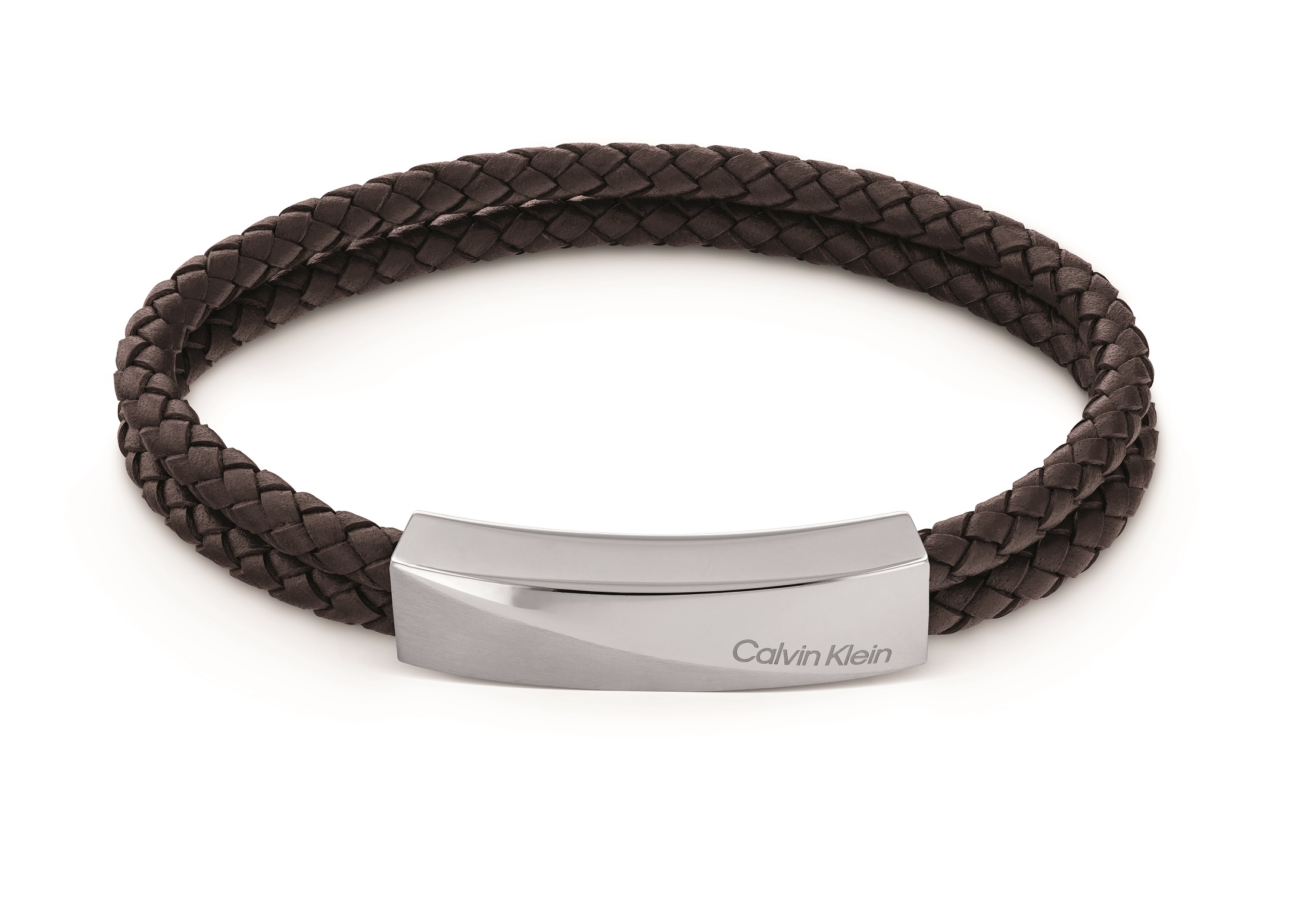 Calvin Klein Dvojitý kožený náramek s ocelovou ozdobou Braided 35000098