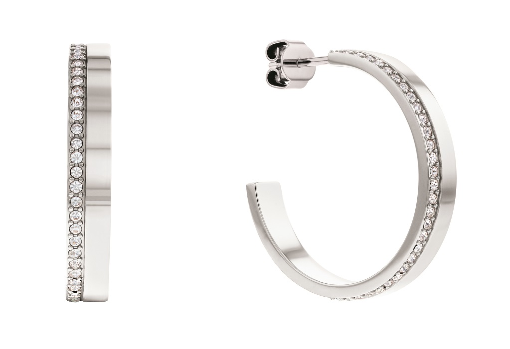 Calvin Klein Elegantní ocelové náušnice s krystaly Minimal Linear 35000163