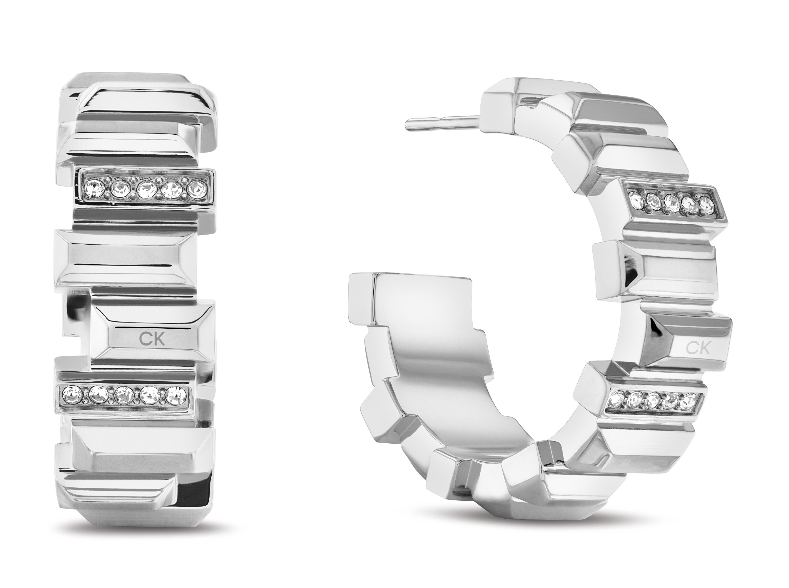 Calvin Klein -  Masivní ocelové kruhy s krystaly Luster 35000237