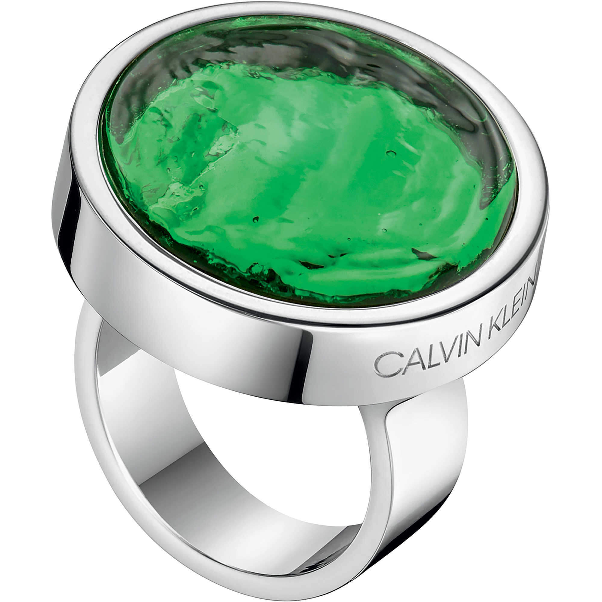 Calvin Klein Inel Din Alama Cu Sticla Verde Slefuita Kjangr02010 57 Mm