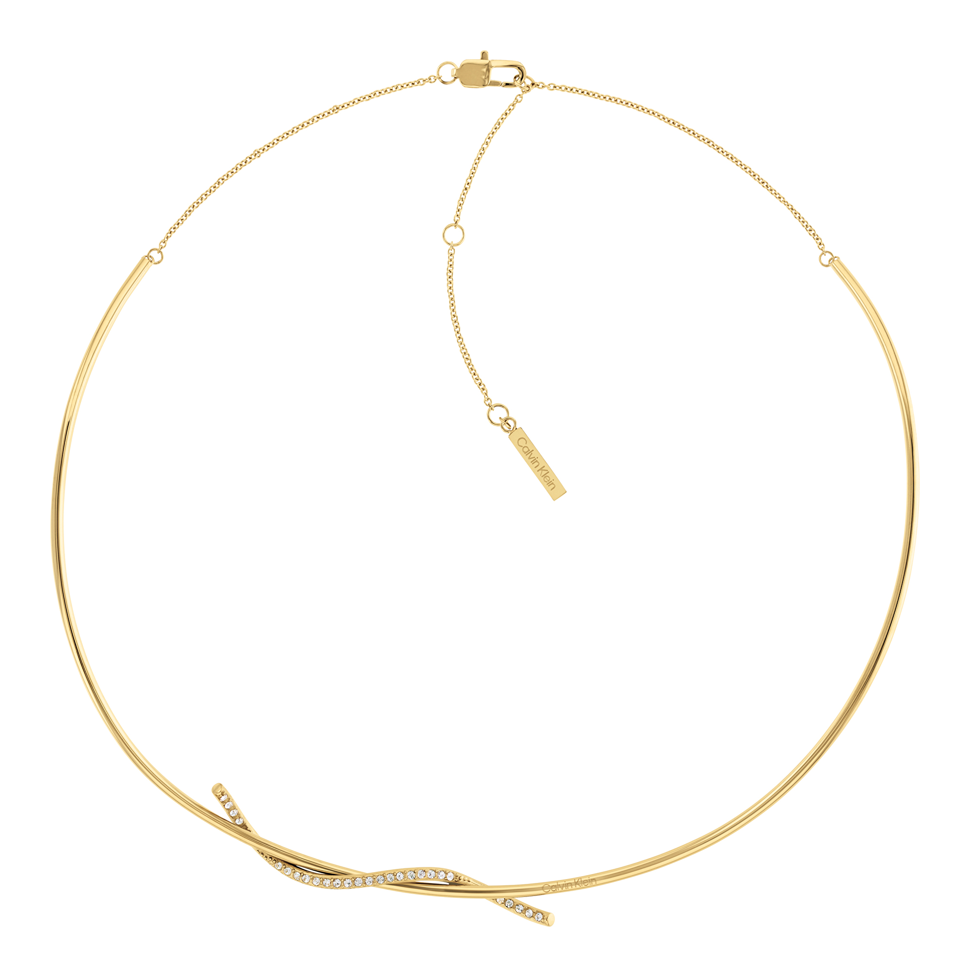 Calvin Klein Slušivý pozlátený náhrdelník s kryštálmi Crystallized Weave 35000511