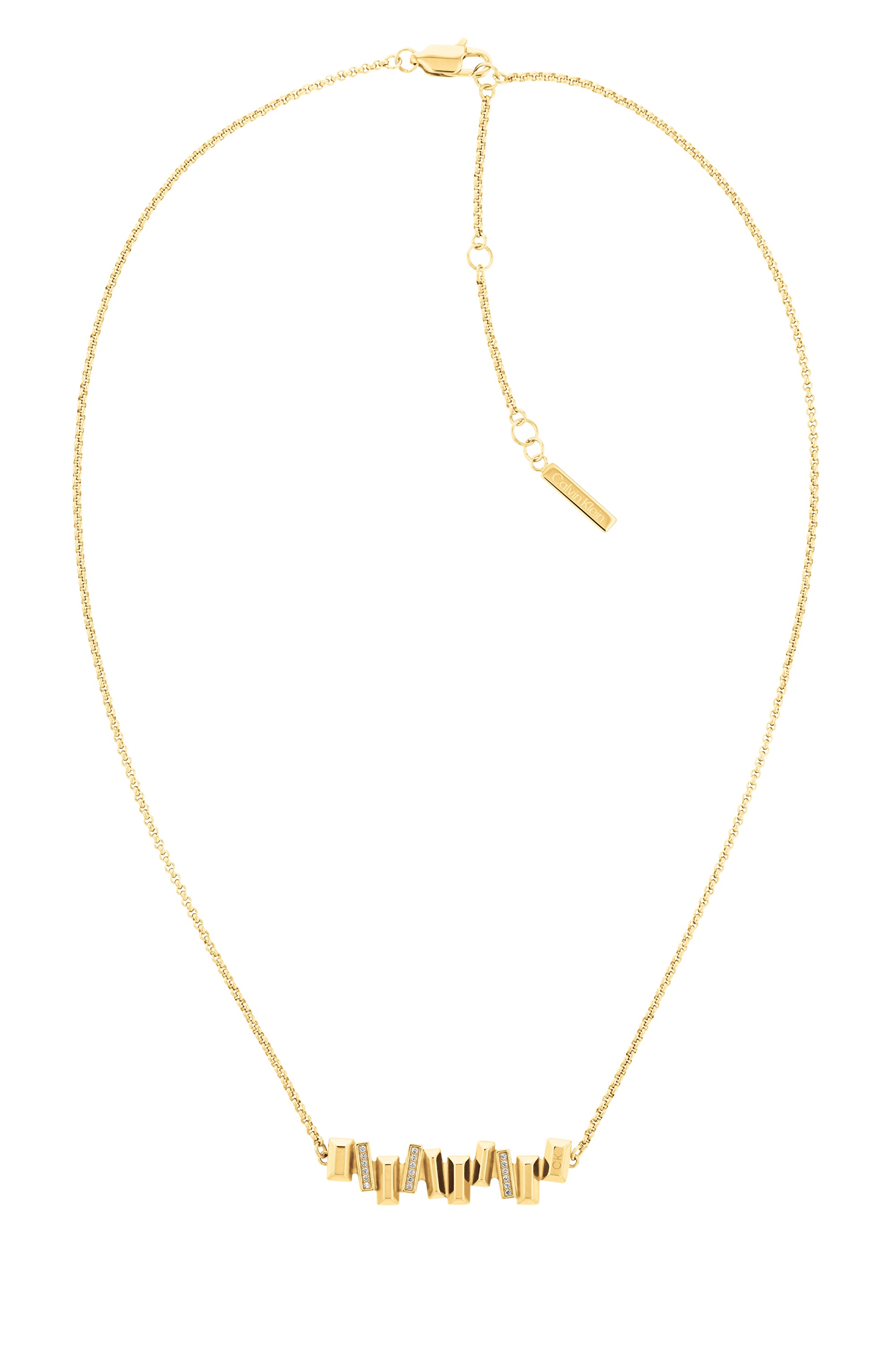 Calvin Klein Slušivý pozlátený náhrdelník s kryštálmi Luster 35000229