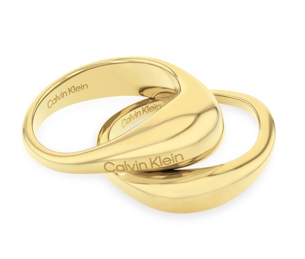 Calvin Klein Štýlová súprava pozlátených prsteňov Elongated Drops 35000448 54 mm