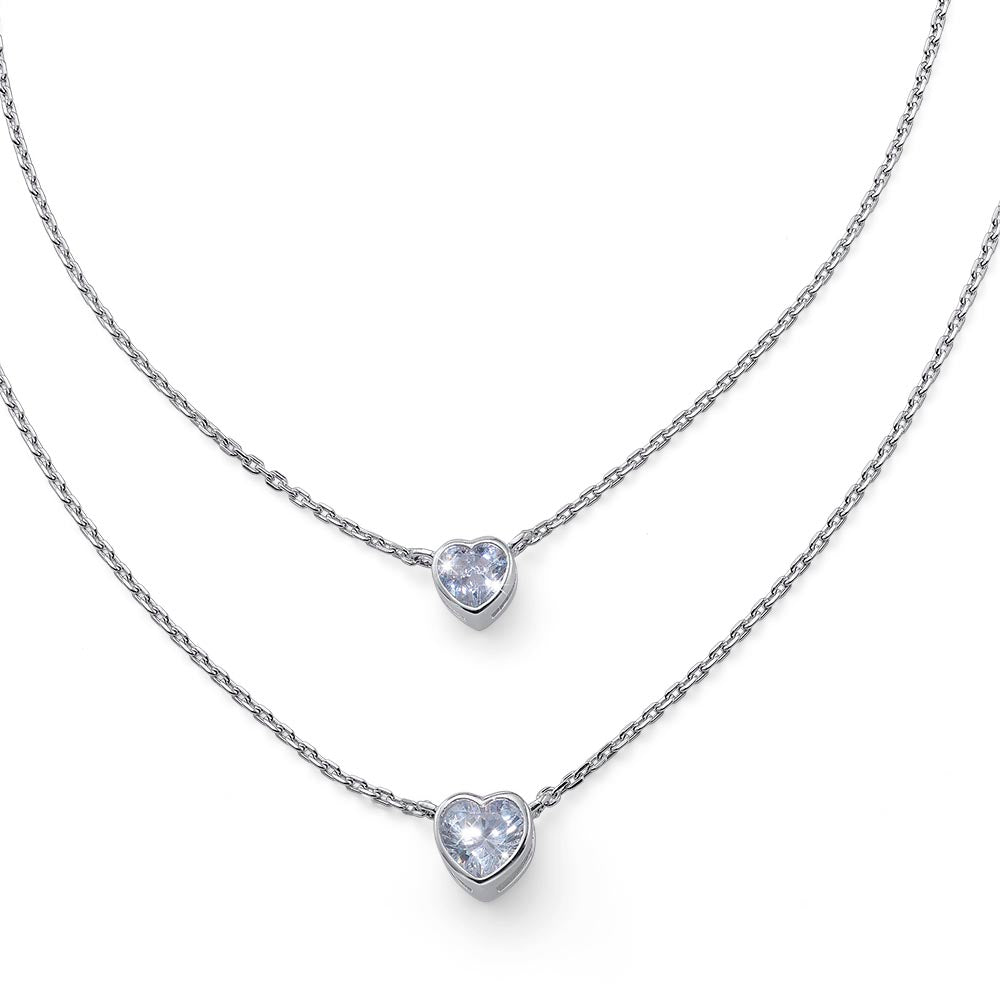 Levně CRYSTalp Dvojitý stříbrný náhrdelník Srdce s krystaly 30527.S