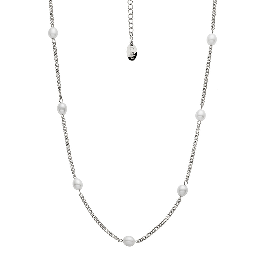 Levně CRYSTalp Půvabný ocelový náhrdelník s perlami Tide Pearl 12243.E
