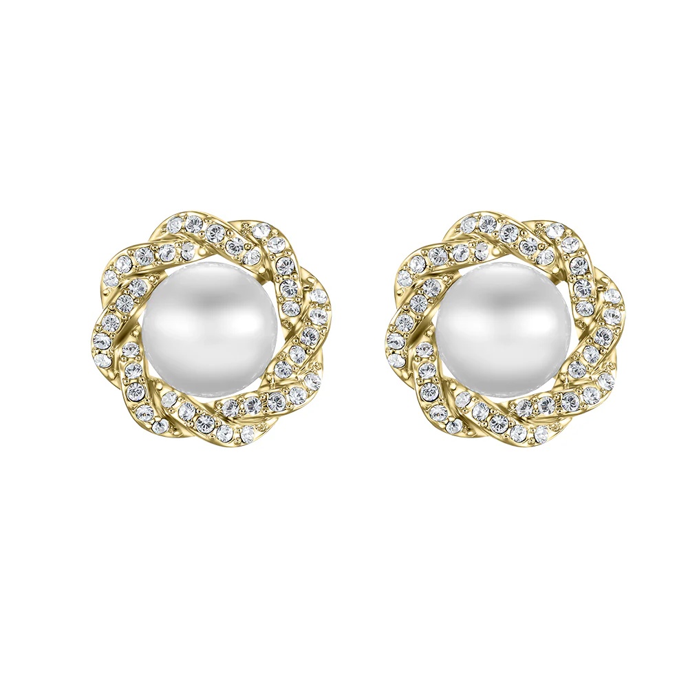 CRYSTalp Luxusní pozlacené náušnice s krystaly a perlou Rich pearl 42310.G