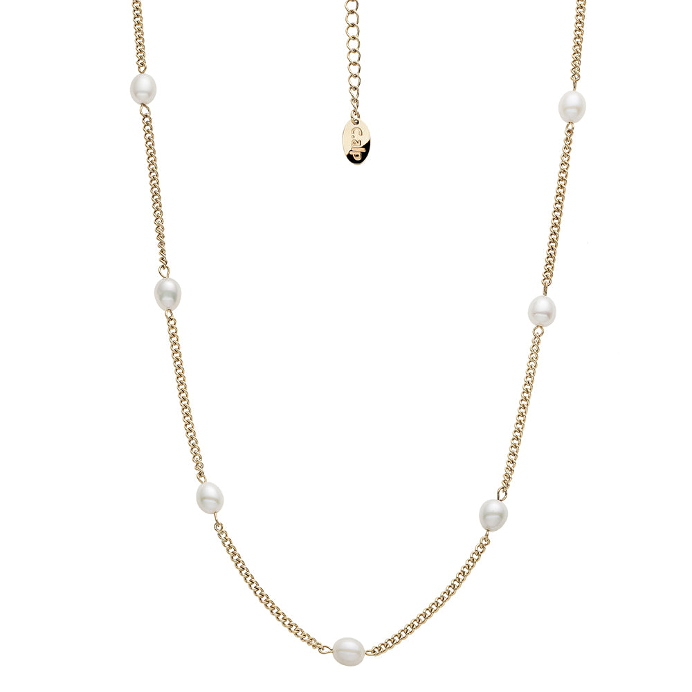Levně CRYSTalp Půvabný pozlacený náhrdelník s perlami Tide Pearl 12243.EG