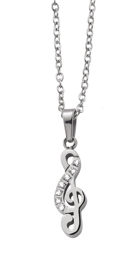 Levně CRYSTalp Slušivý ocelový náhrdelník Houslový klíč s krystaly 32190.E