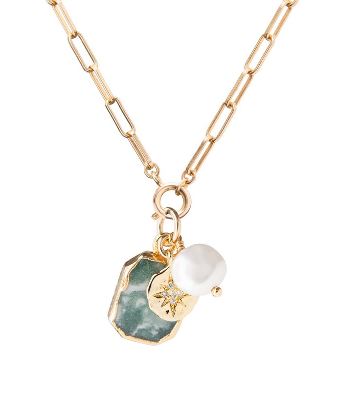 Decadorn Pozlacený náhrdelník s achátem a perlou Chunky