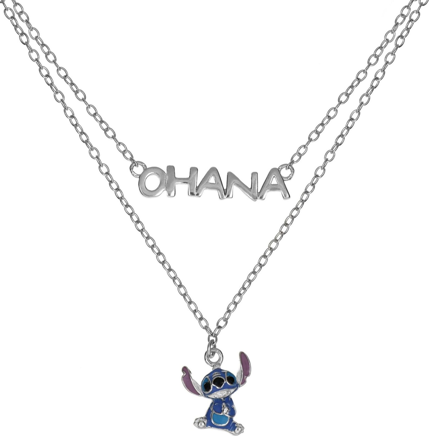 Disney Dvojitý strieborný náhrdelník Stitch Lilo & Stitch NS00059SRHL-17.CS (retiazka, prívesok)