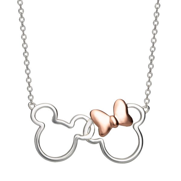 Disney Slušivý stříbrný bicolor náhrdelník Mickey and Minnie Mouse N902594TL-18