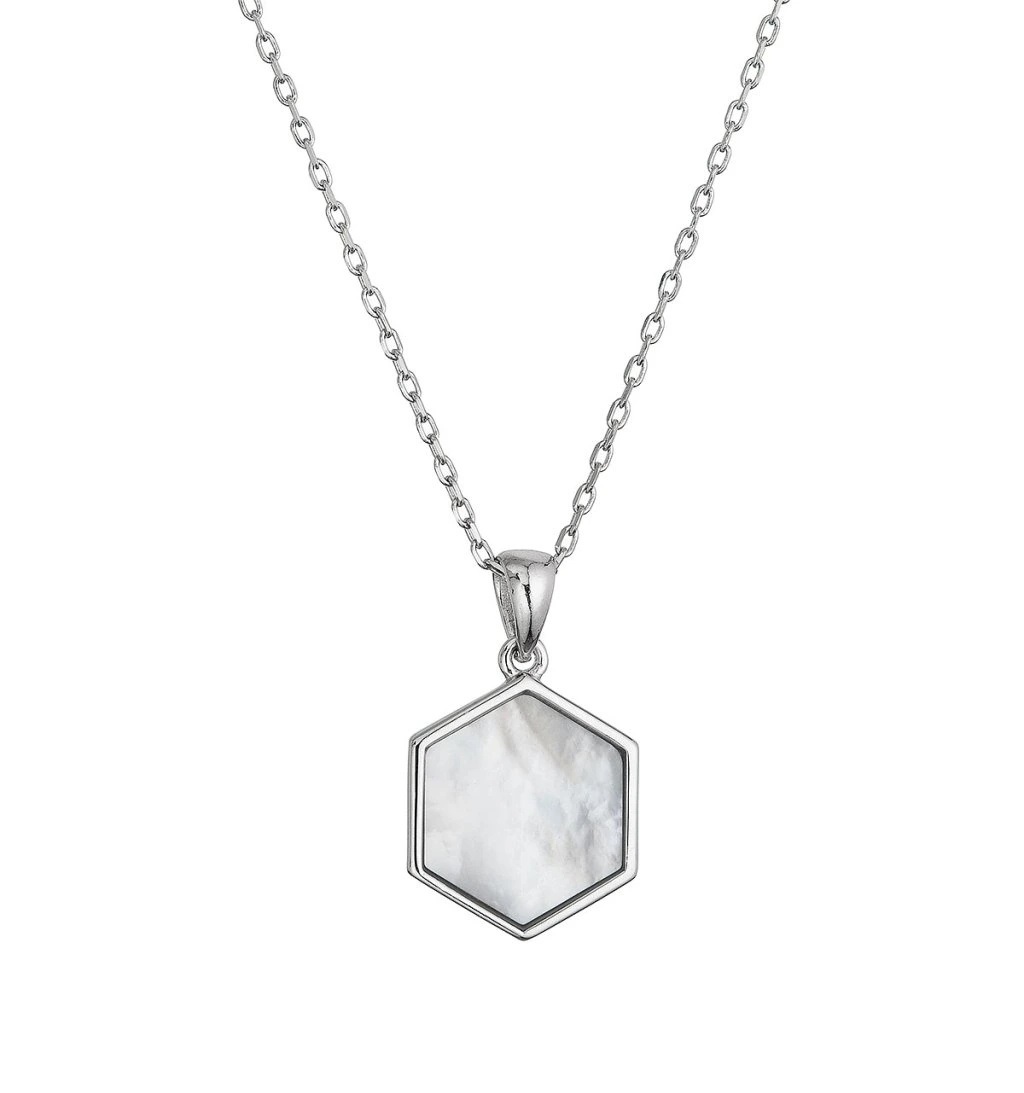 Evolution Group - Pavona Stříbrný dámský náhrdelník Hexagon s perletí 12149.1