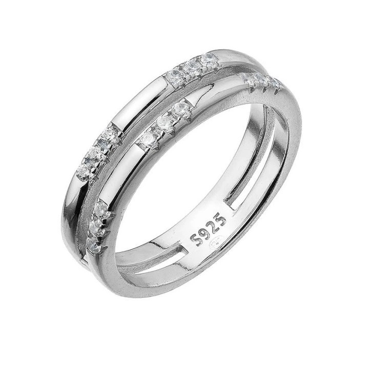Evolution Group - Pavona Dvojitý stříbrný prsten se zirkony 15018.1 crystal 58 mm