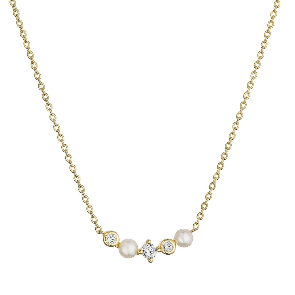 Evolution Group Elegantný pozlátený náhrdelník so zirkónmi a perlami 22057.1
