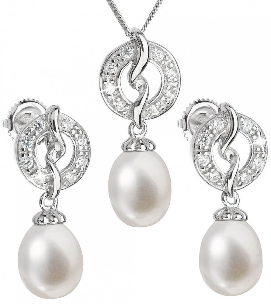 Evolution Group Luxusní stříbrná souprava s pravými perlami Pavona 29014.1 (náušnice, řetízek, přívěsek)
