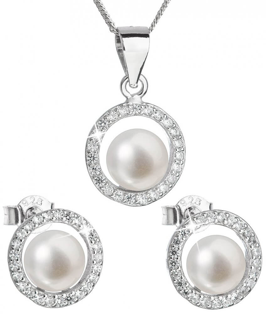 Evolution Group Luxusní stříbrná souprava s pravými perlami Pavona 29023.1 (náušnice, řetízek, přívěsek)