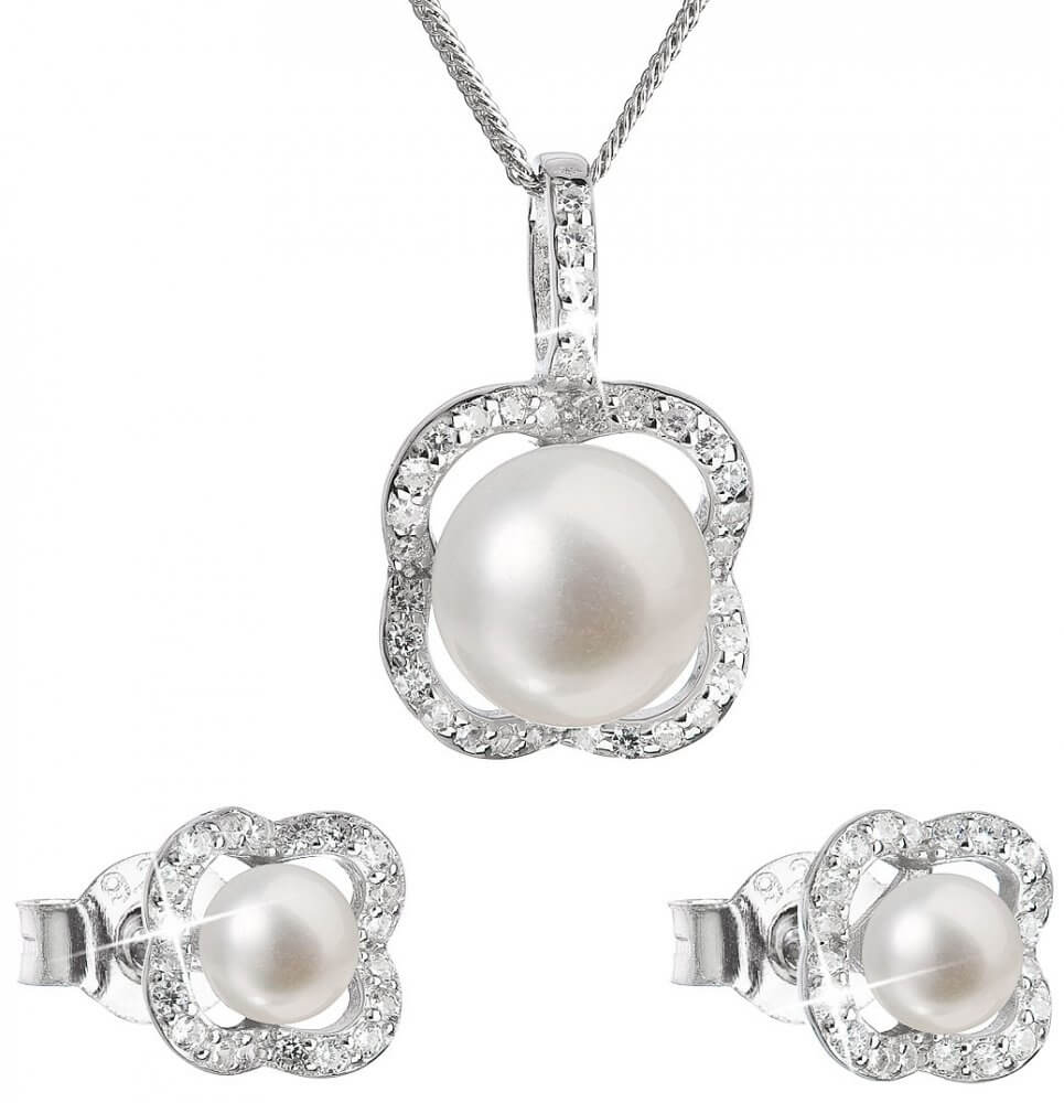 Evolution Group Luxus ezüst ékszerkészlet valódi gyöngyökkel Pavona 29024.1 (fülbevaló, lánc, medál)