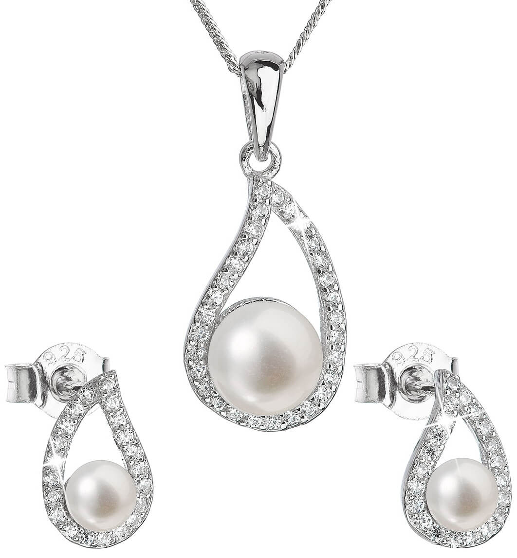 Evolution Group Luxusní stříbrná souprava s pravými perlami Pavona 29027.1 (náušnice, řetízek, přívěsek)
