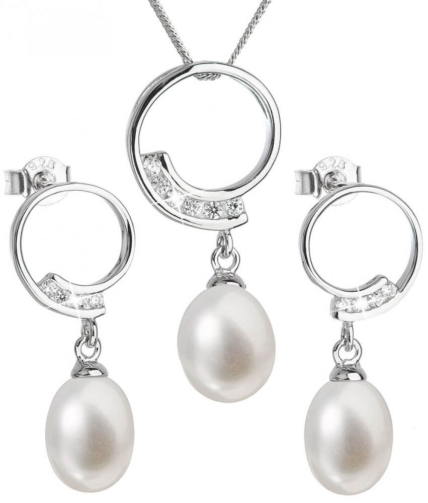 Evolution Group Luxusní stříbrná souprava s pravými perlami Pavona 29030.1 (náušnice, řetízek, přívěsek)