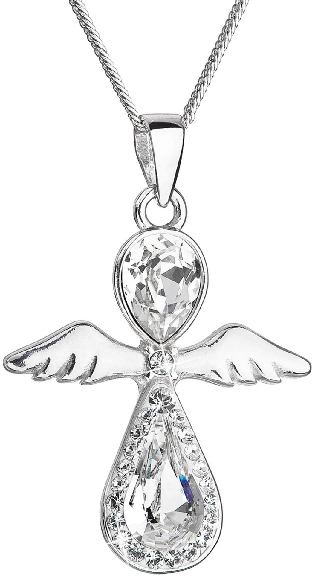 Levně Evolution Group Něžný stříbrný náhrdelník Anděl s krystaly Swarovski 32072.1 (řetízek, přívěsek)