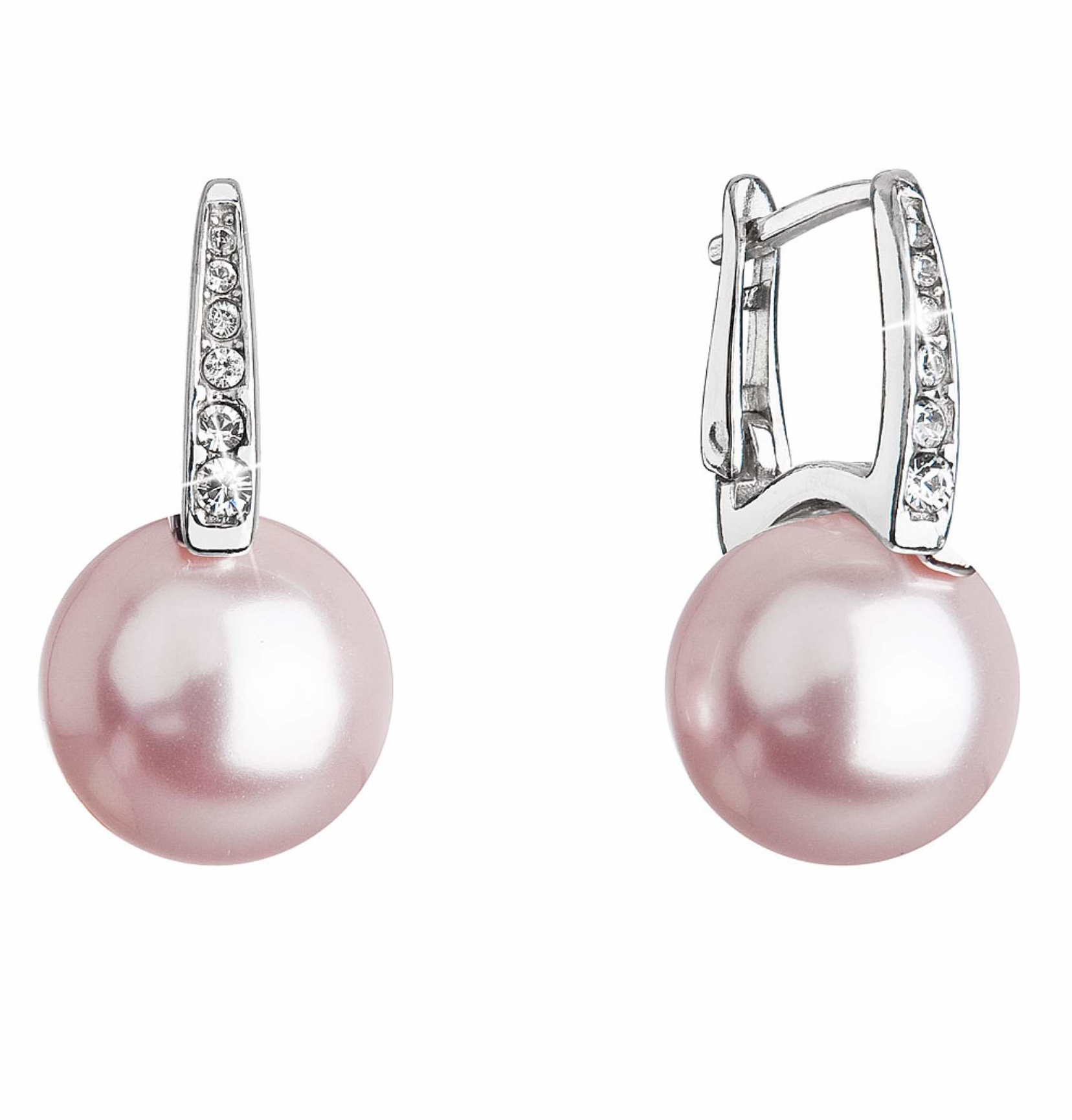 Evolution Group Romantické stříbrné náušnice se světle růžovou syntetickou perlou 31301.3