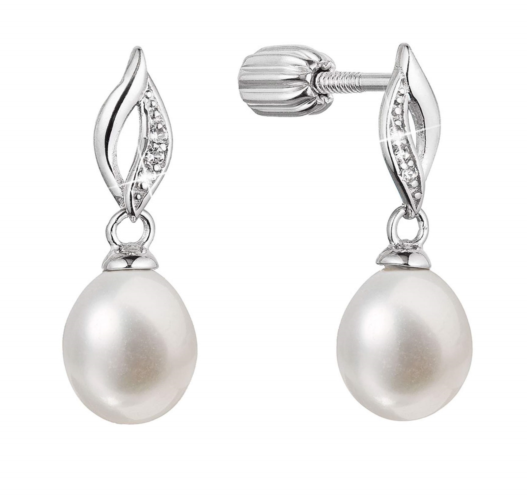 Levně Evolution Group Slušivé stříbrné náušnice s pravou říční perlou 21104.1B