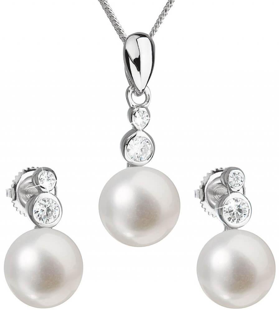 Evolution Group Souprava stříbrných šperků s pravými perlami Pavona 29035.1 (náušnice, řetízek, přív