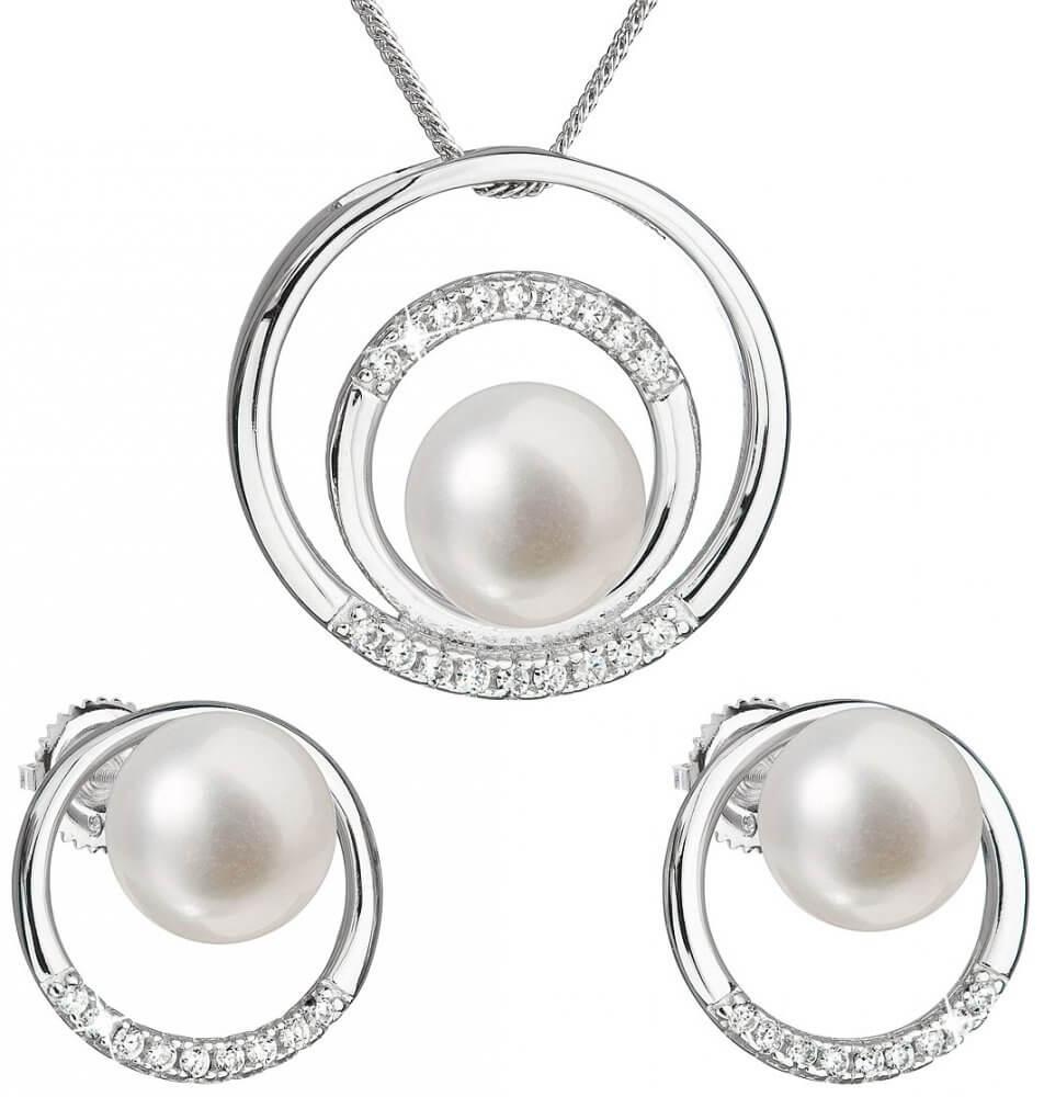 Levně Evolution Group Souprava stříbrných šperků s pravými perlami Pavona 29038.1 (náušnice, řetízek, přívěsek)