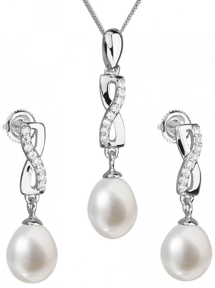 Evolution Group Souprava stříbrných šperků s pravými perlami Pavona 29041.1 (náušnice, řetízek, přív