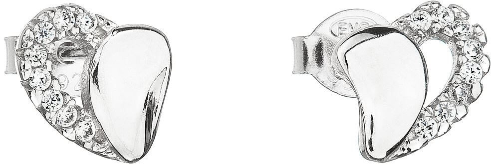 Evolution Group Stříbrné náušnice se zirkonem 11020.1 bílé srdce