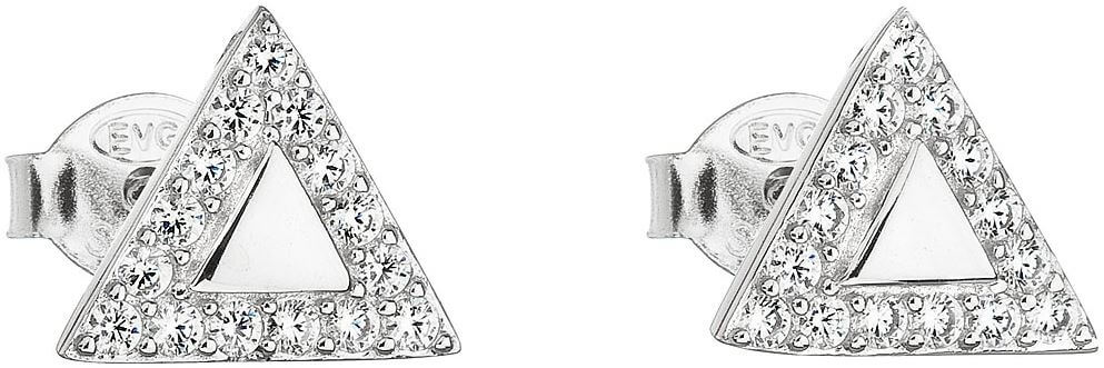Evolution Group -  Stříbrné náušnice se zirkonem bílý trojúhelník 11042.1