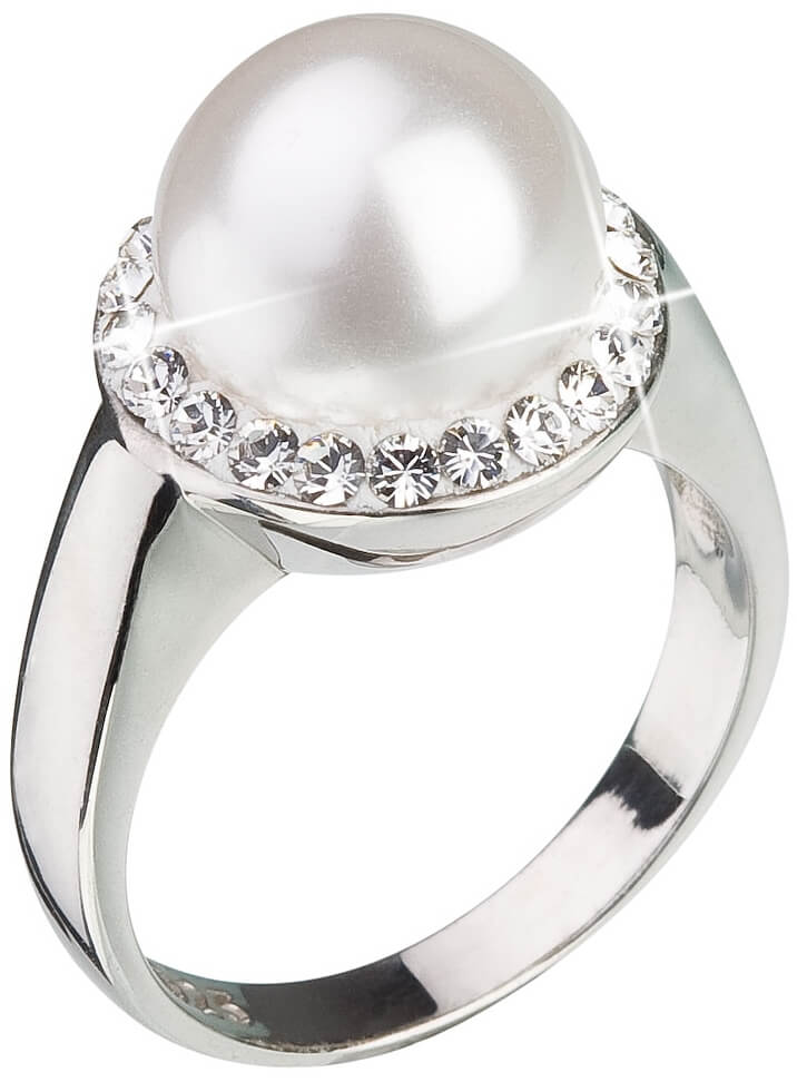Evolution Group Stříbrný perlový prsten s krystaly Swarovski London Style 35021.1 56 mm