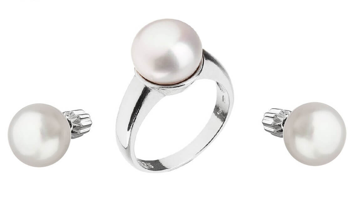 Evolution Group Zvýhodněná perlová souprava šperků Pavona 25001.1, 21004.1 (náušnice, prsten obvod 56 mm)