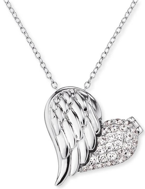 Levně Engelsrufer Stříbrný náhrdelník Medailonek srdce s křídlem a zirkony ERN-WITHLOVE-2Z