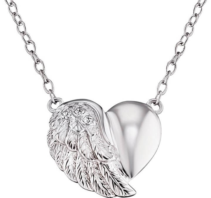 Levně Engelsrufer Stříbrný náhrdelník Srdce s křídlem a zirkony ERN-LILHEARTWIN