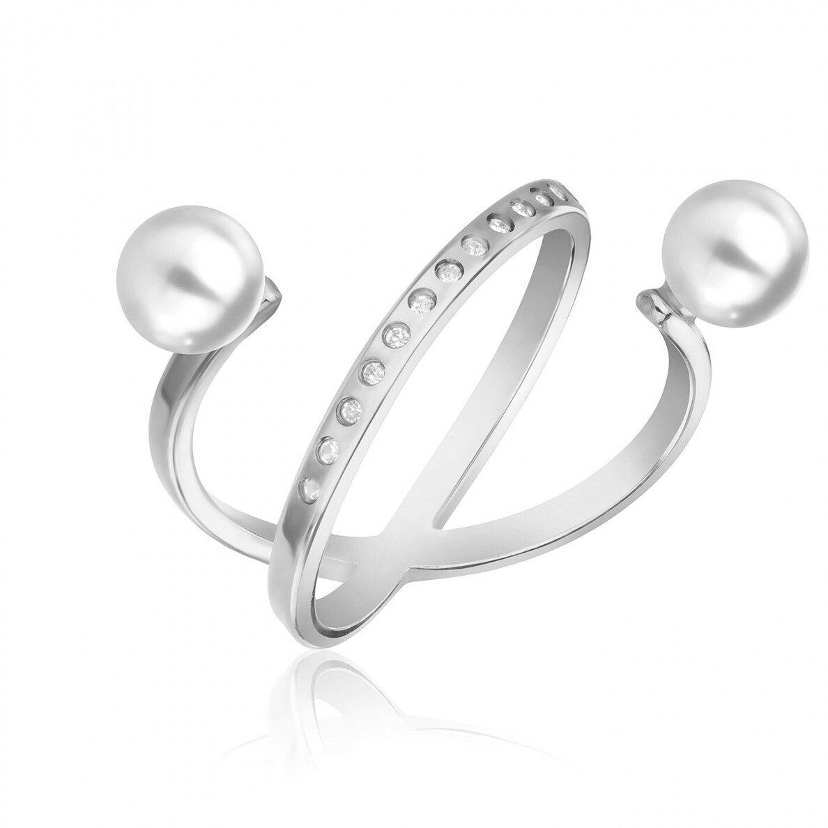 Levně Emily Westwood Elegantní ocelový prsten s perlami WR1023S