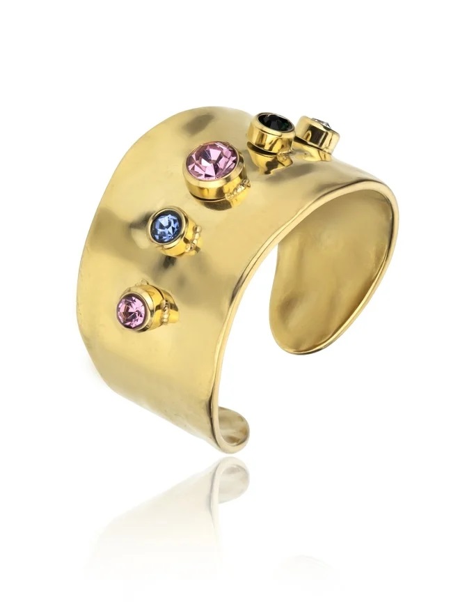 Emily Westwood Masivní pozlacený otevřený prsten se zirkony Zara EWR23056G