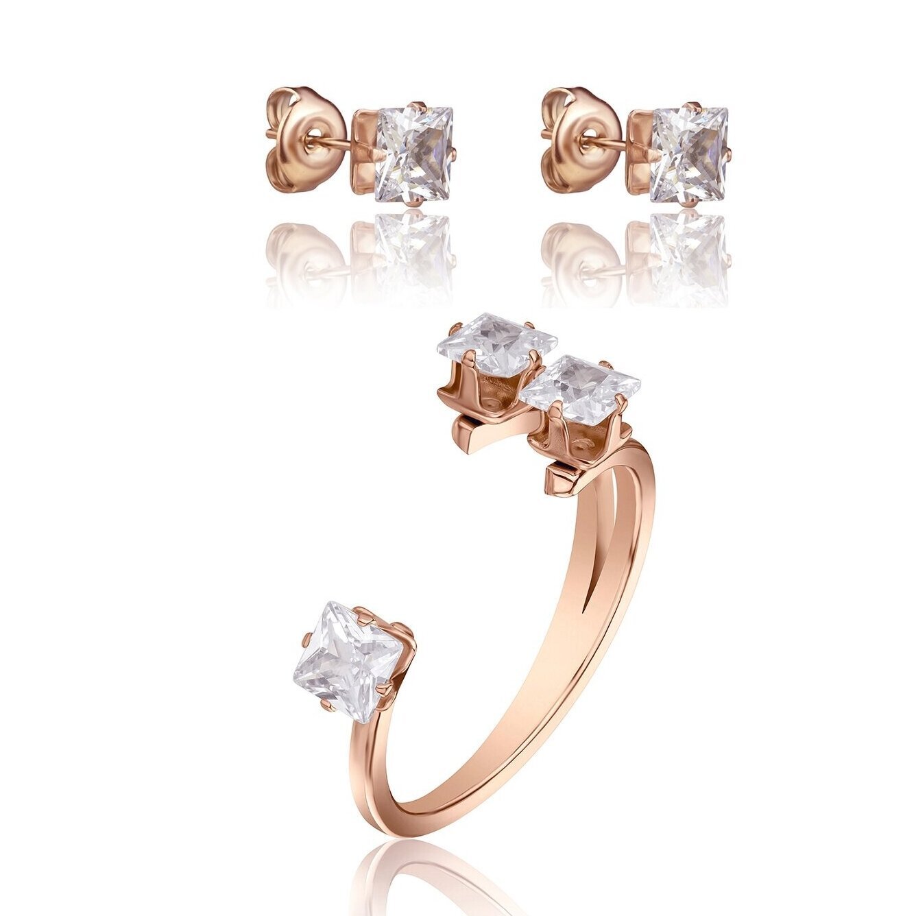 Emily Westwood Módní sada bronzových šperků s krystaly WS089R (prsten, náušnice)