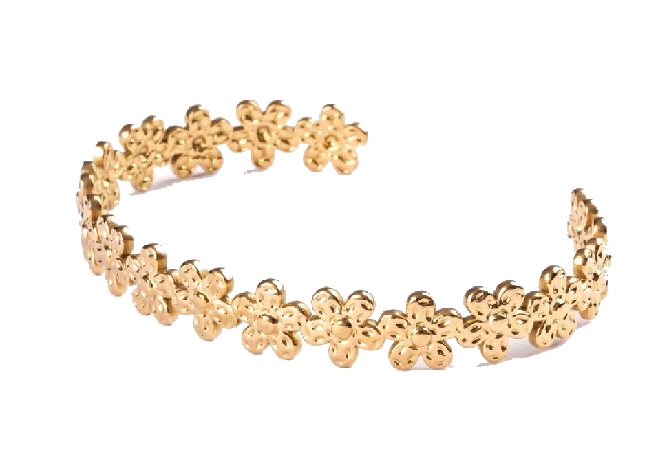 Emily Westwood Pevný kvetinový náramok z pozlátenej ocele EWB250165G