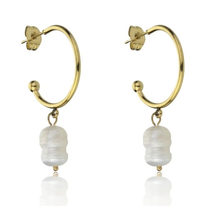 Levně Emily Westwood Pozlacené kruhové náušnice s perlami Noa EWE23099G