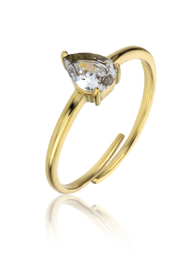 Levně Emily Westwood Půvabný pozlacený prsten s čirým zirkonem Presley EWR23064G