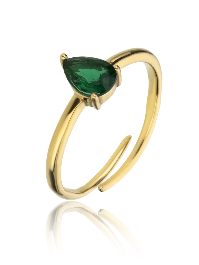 Emily Westwood -  Půvabný pozlacený prsten se zeleným zirkonem Presley EWR23063G