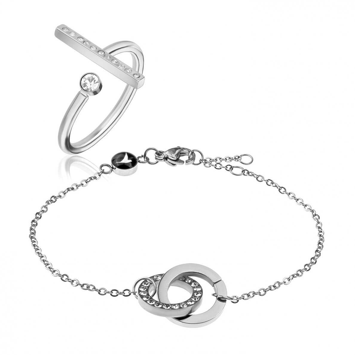 Emily Westwood Třpytivá sada ocelových šperků WS102S (prsten, náramek)