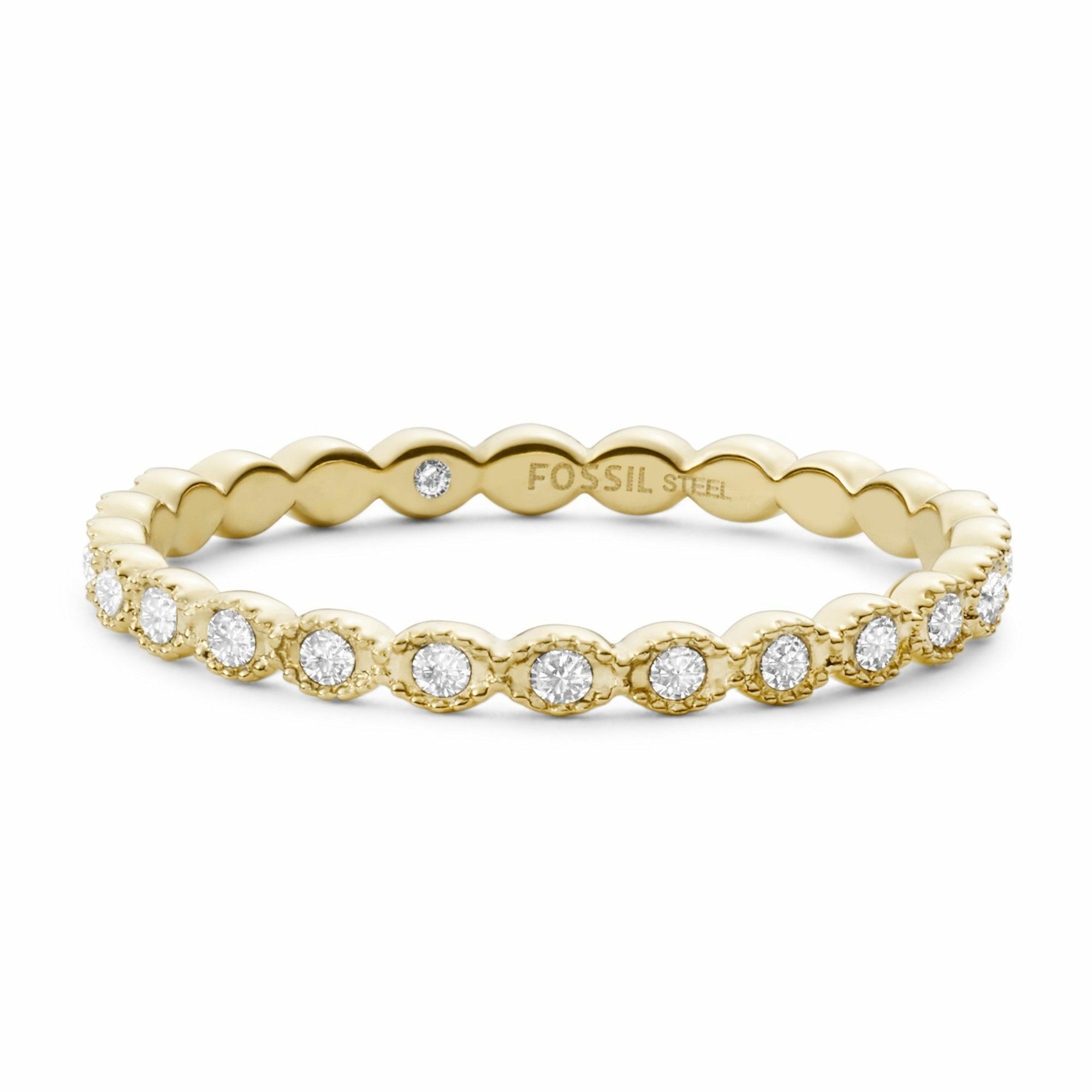 Levně Fossil Elegantní pozlacený prsten s krystaly Vintage Twist JF03749710 52 mm