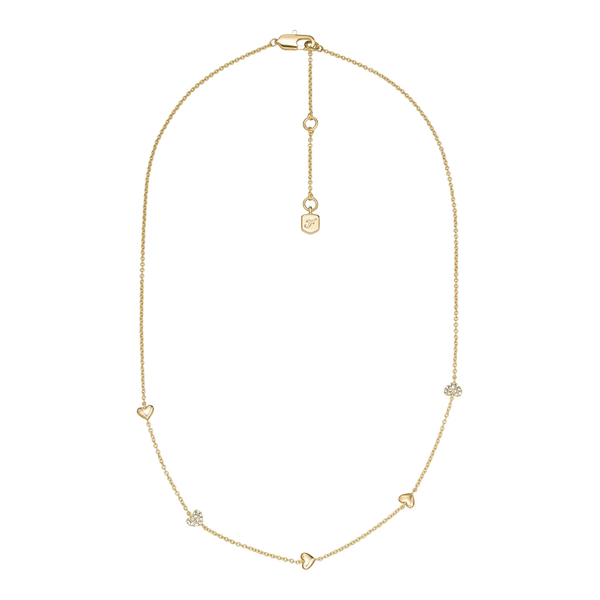 Fossil Jemný pozlacený náhrdelník se srdíčky JA7298710